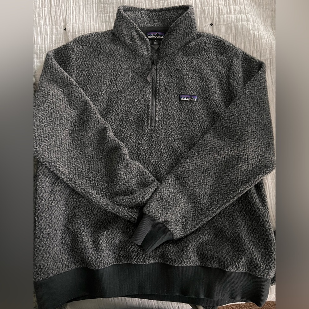 Patagonia Sweater Women's Wool/Poly 1/4 Zip Fleece Pullover Gray/Blue Size XL